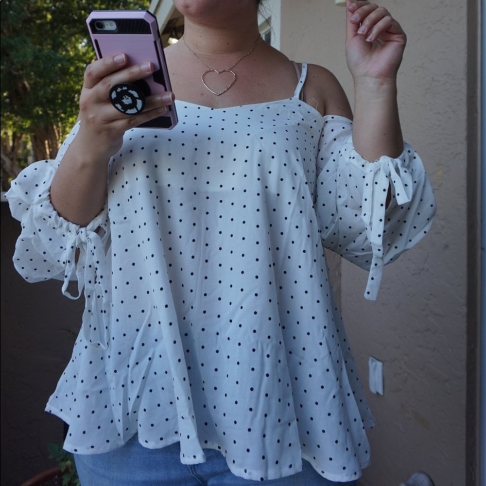 Polka Dots off the shoulder chiffon top